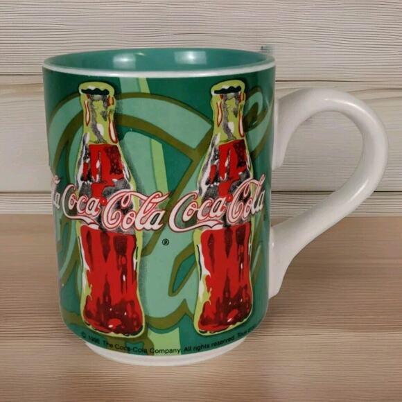Coca Cola Gibson Coffee Mug Vintage 1998 16 oz Psychedelic Green Coke Bottle - Picture 1 of 4
